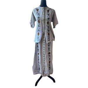 VTG 90s True Boho 2pcs Set Top/Midi Skirts in grey lots of embroidery and detail